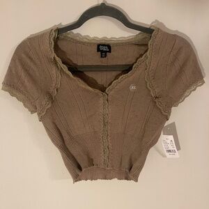 Beverly and Beck Tan Cropped Blouse